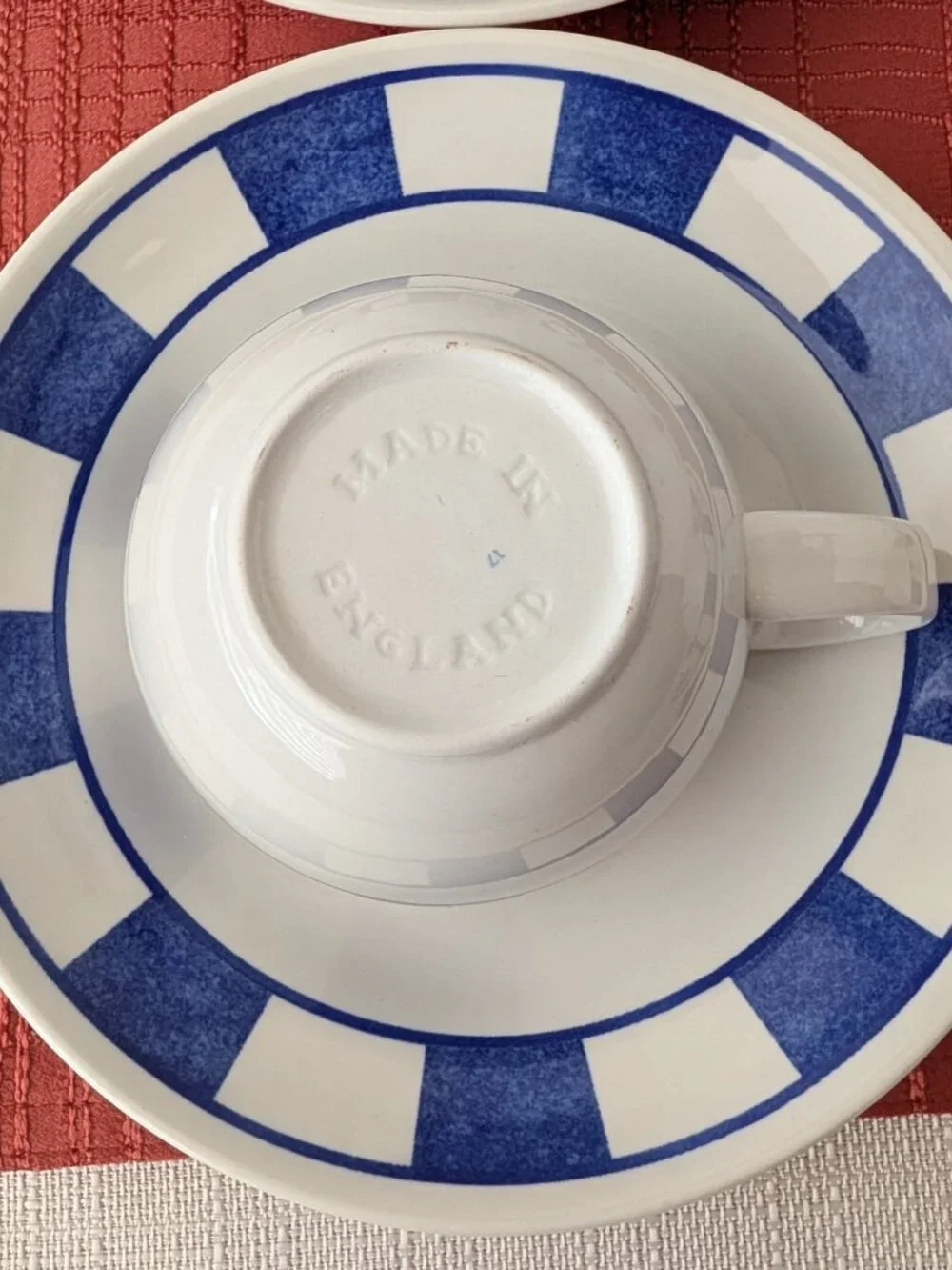 1990s Johnson Brothers Hopscotch Blue 4 Coffee Cups & Matching Saucers